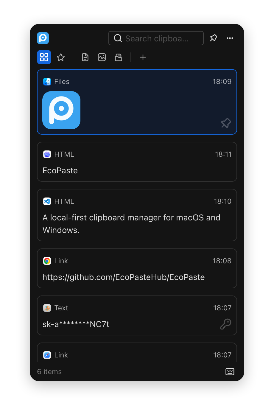 EcoPaste clipboard history preview