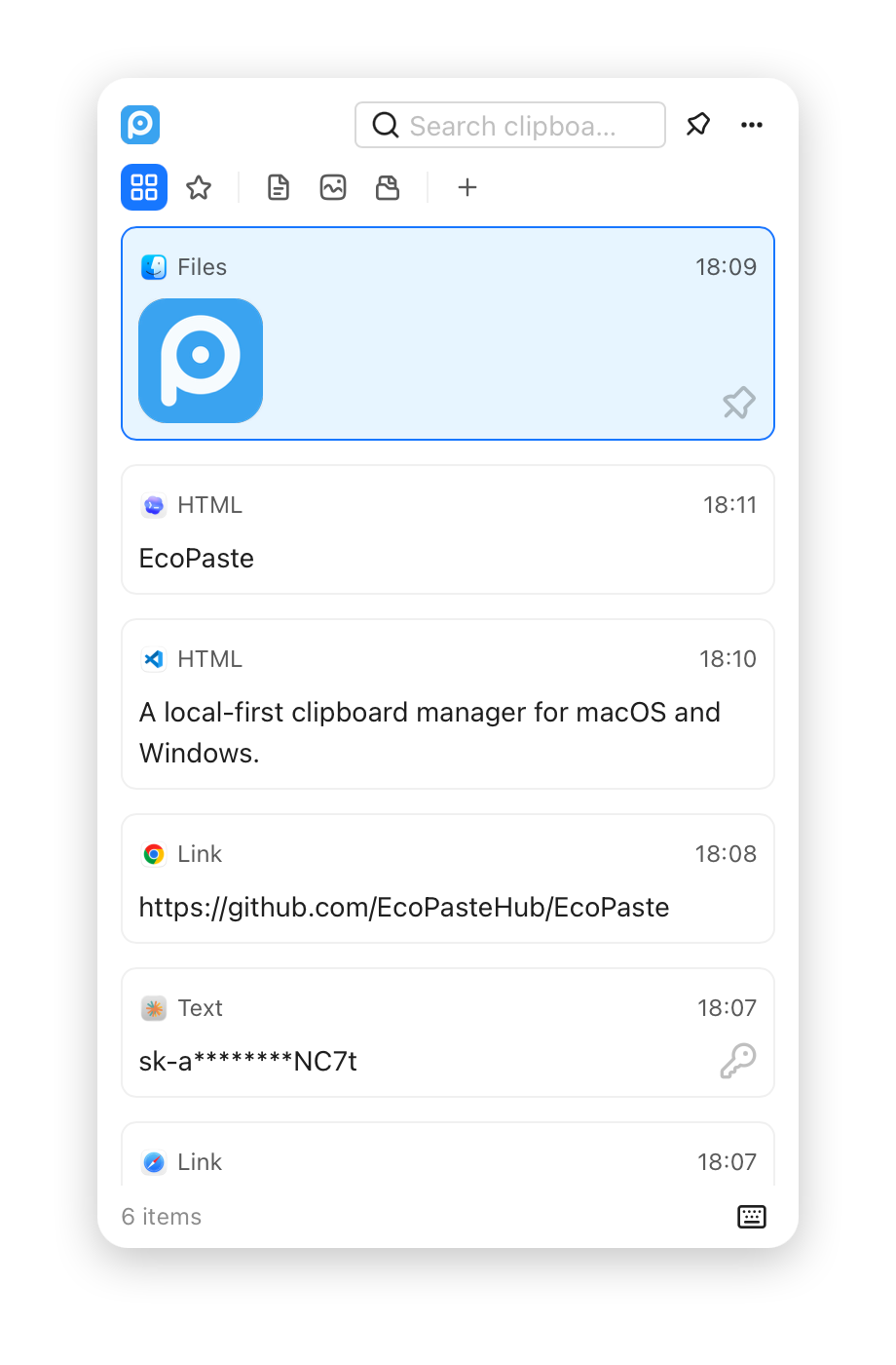 EcoPaste clipboard history preview